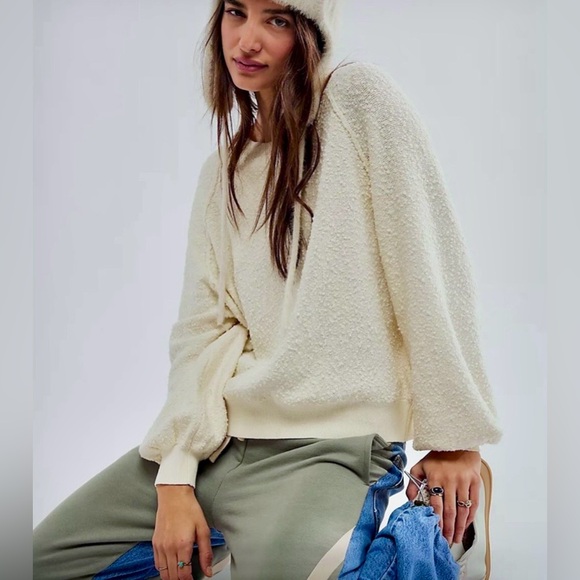 Free People Found My Friend Boucle Knit Sweater Lilac Purple S Raglan Balloon - Picture 1 of 10